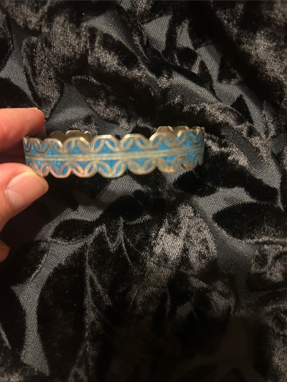 Taxco Turquoise and silver Scalloped Enamel Bracelet